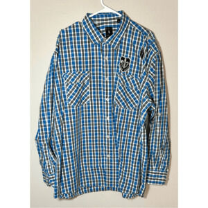 Vintage Kani Gold Blue Checkered Button Down Ling Sleeve Casual Shirt Sz 3XL